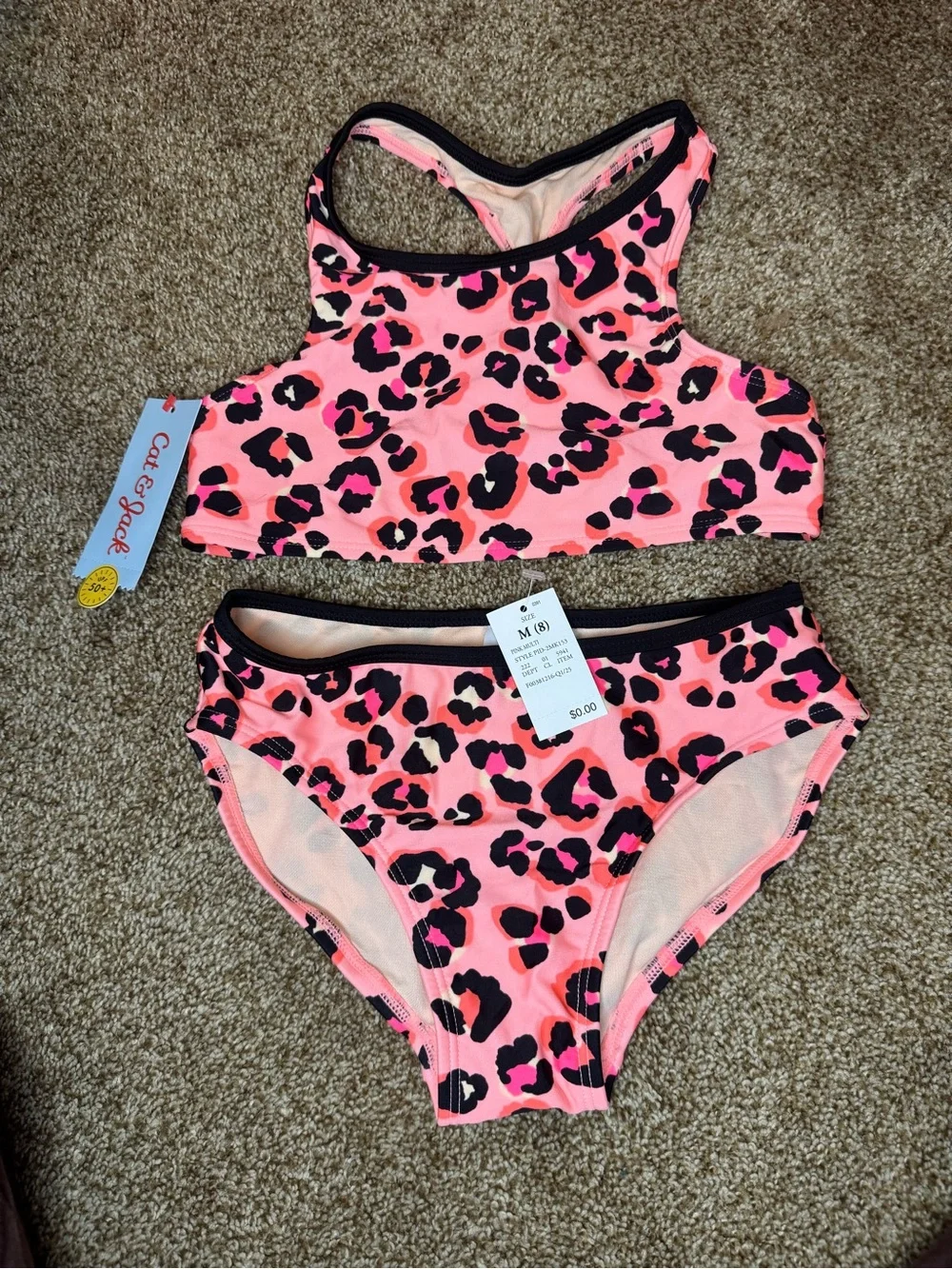 New cat & Jack pink leopard print two piece swimsuit